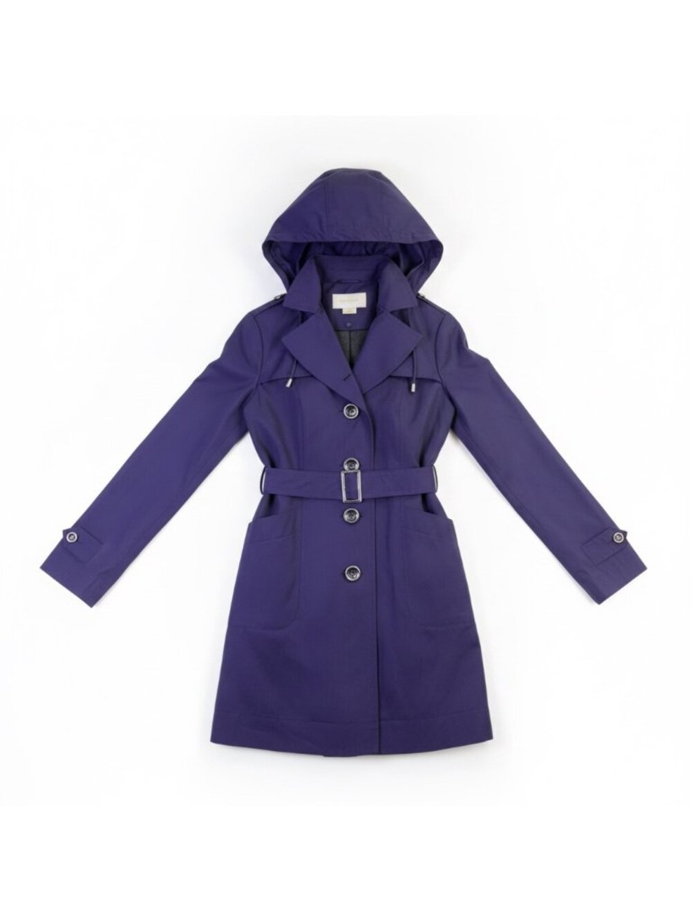 Michael Michael Kors Womens Purple Hooded Trench Coat Belted Size PS
